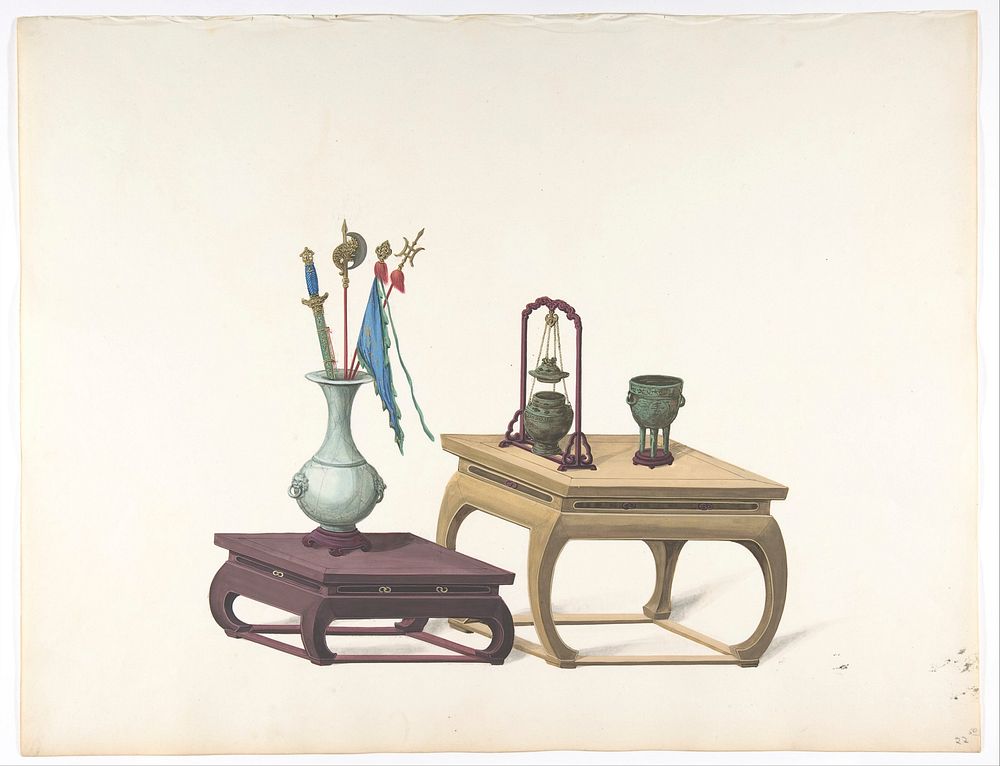 Two Low Tables with Ornamental Objects