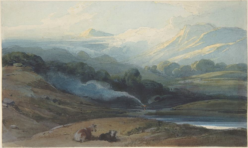 Cattle Resting in a Mountainous Landscape, Bengal by George Chinnery
