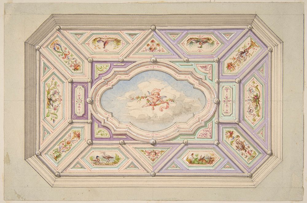 Design for a ceiling with a putto by Jules Edmond Charles Lachaise and Eugène Pierre Gourdet