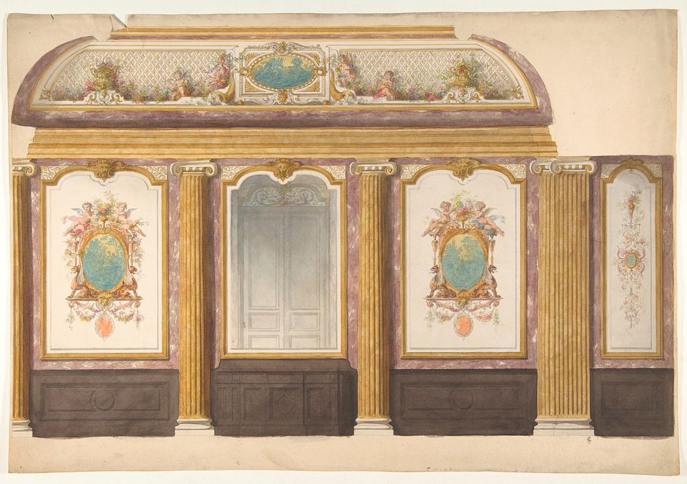 Design for wall panels with putti and flower garlands by Jules Edmond Charles Lachaise and Eugène Pierre Gourdet