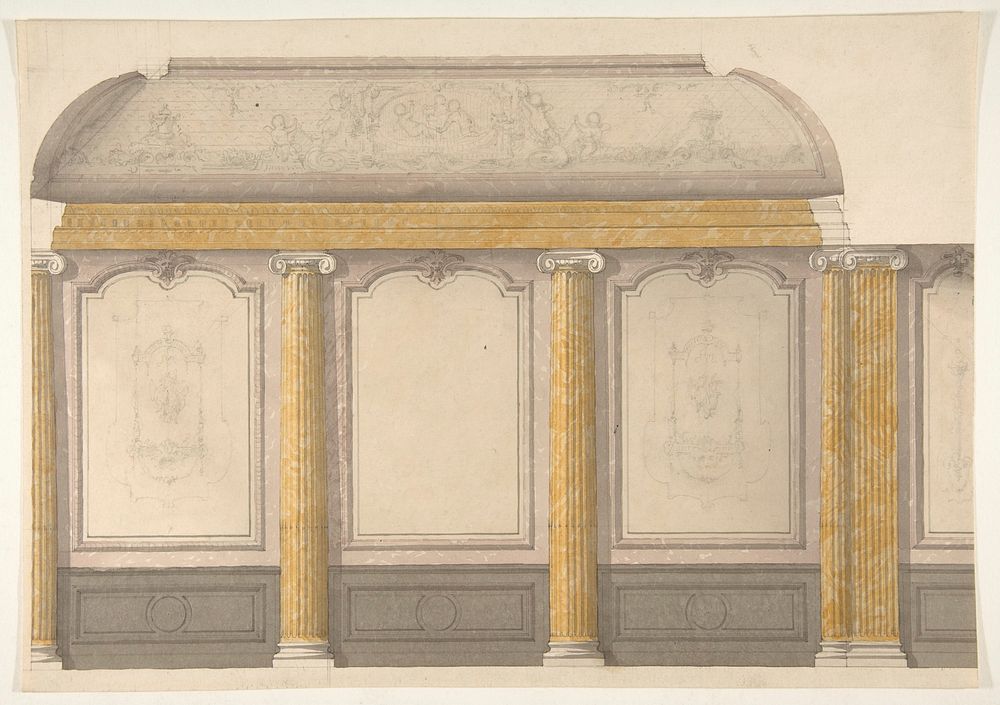 Design for wall panels with putti and flowered garlands by Jules Edmond Charles Lachaise and Eugène Pierre Gourdet