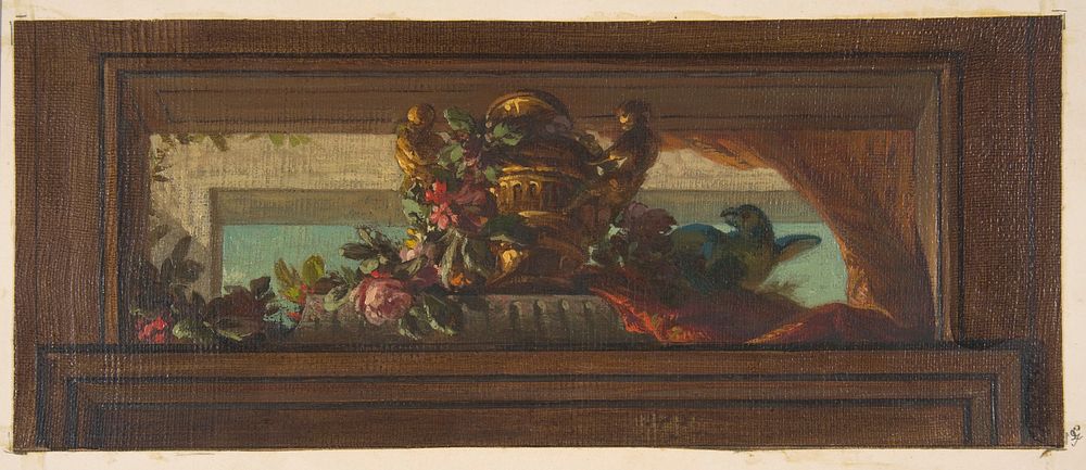 Trompe l'oeil design of birds and flowers by Jules-Edmond-Charles Lachaise and Eugène-Pierre Gourdet