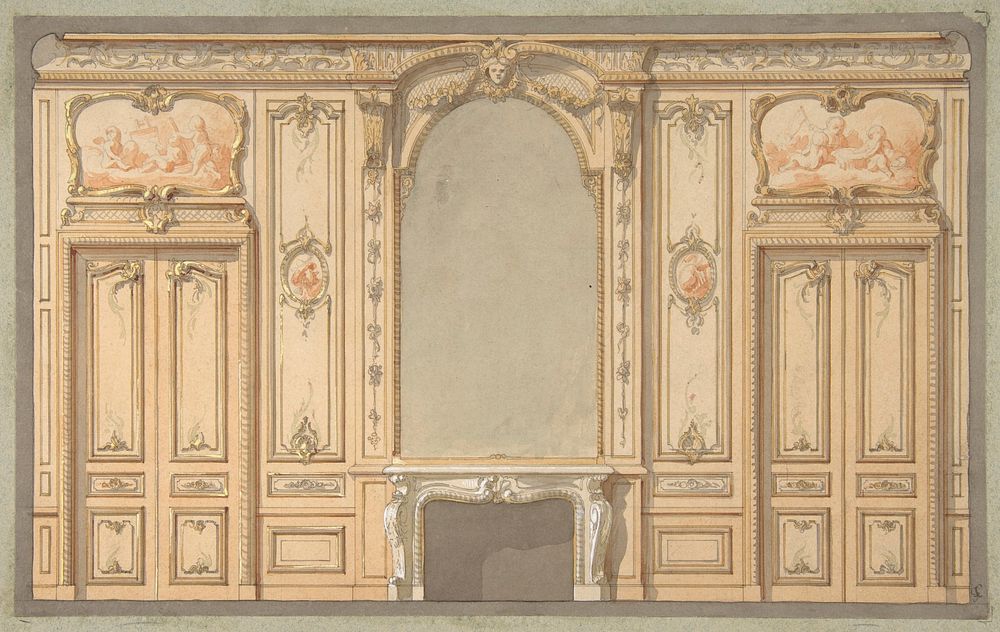 Design for wall panels, mirror, and fire mantle