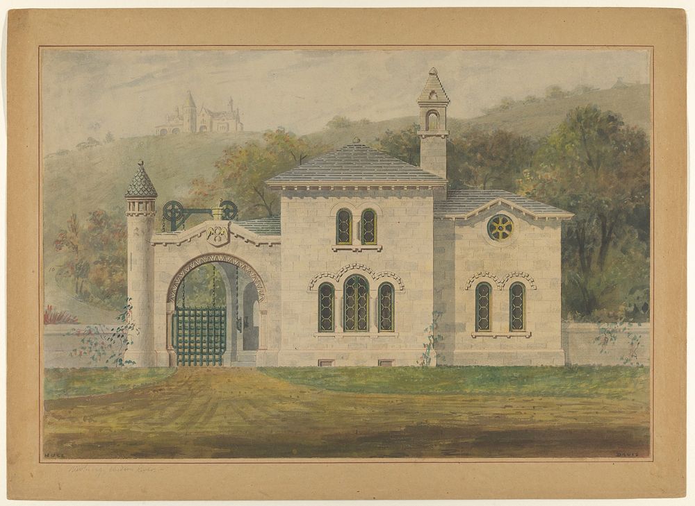 Gate Lodge for Amos G. Hull, Newburgh, New York (front elevation) by Alexander Jackson Davis