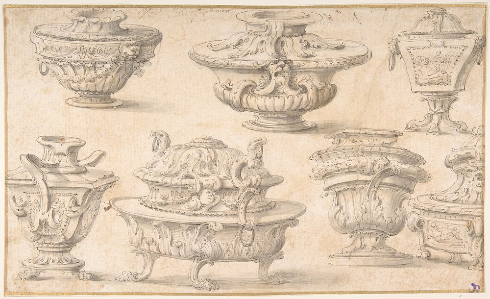 Seven Designs for Vases and Table Silver by Giovanni Larciani ("Master of the Kress Landscapes")