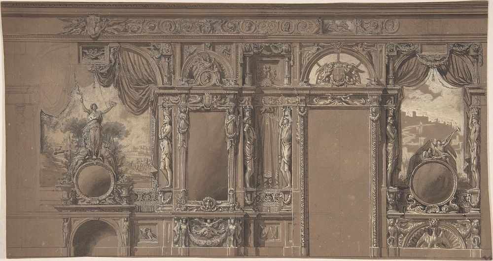 Design for a Heavily-Decorated Wall Elevation, Anonymous, Italian, 19th century