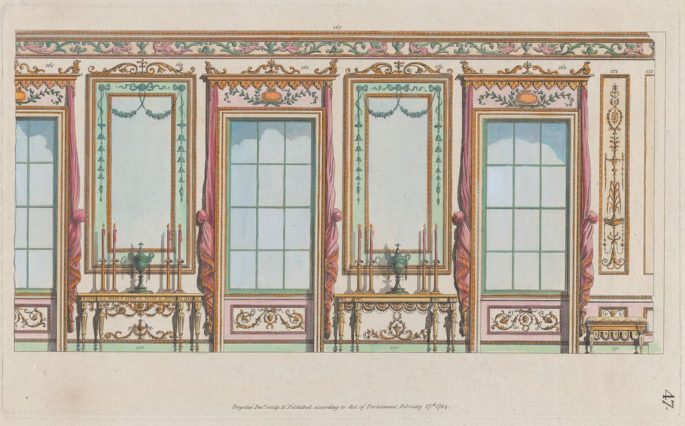 Interior Ornamented Wall with Windows and Pier-Glasses, nos. 267–273 ("Designs for Various Ornaments," pl. 47)