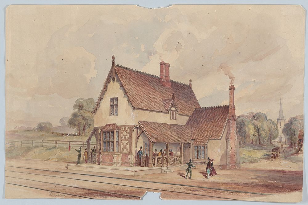 Victorian Rural Train Station and Railroad Crossing by John Connell Ogle