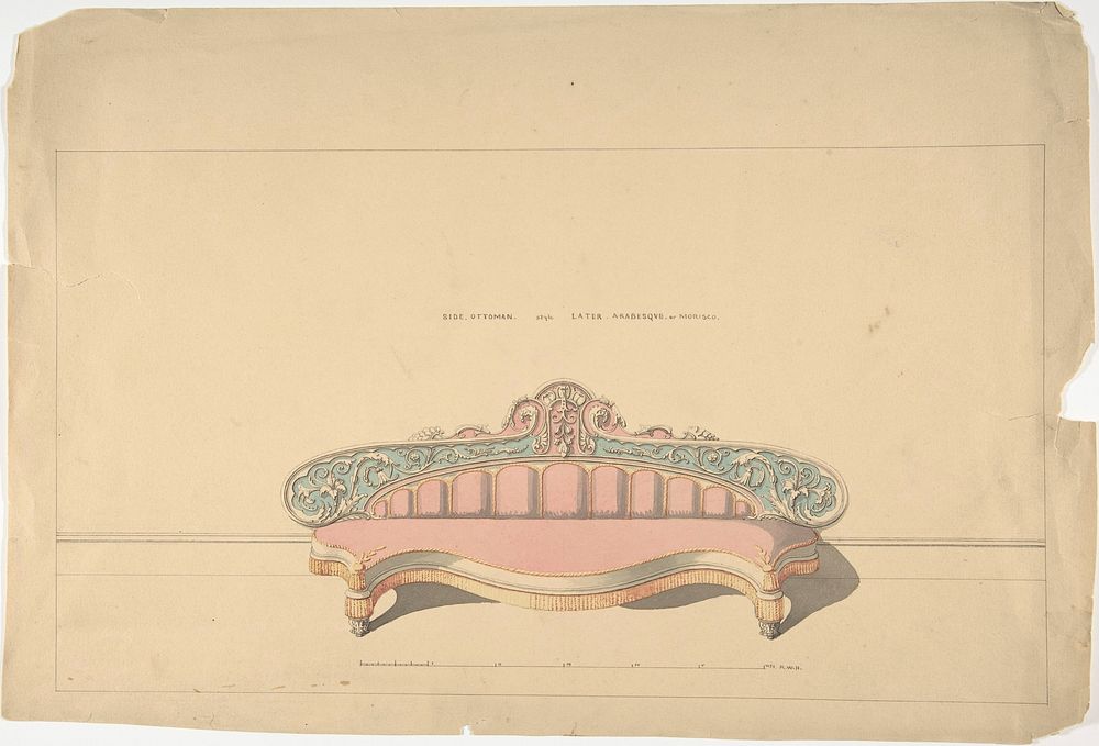 Design for Side Ottoman, Later Arabesque or Morisco Style by Robert William Hume