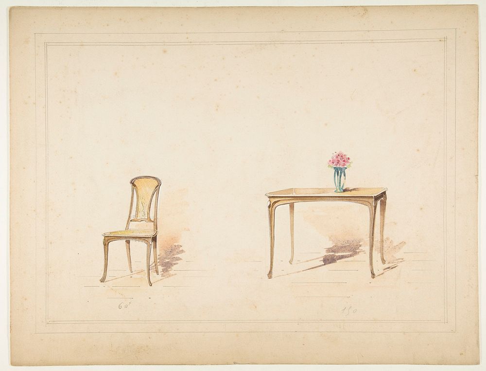 Designs for an Art Nouveau Table and Chair, Anonymous, French, 19th century