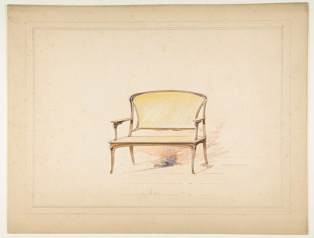 Design for Art Nouveau Loveseat with Caning, Anonymous, French, 19th century