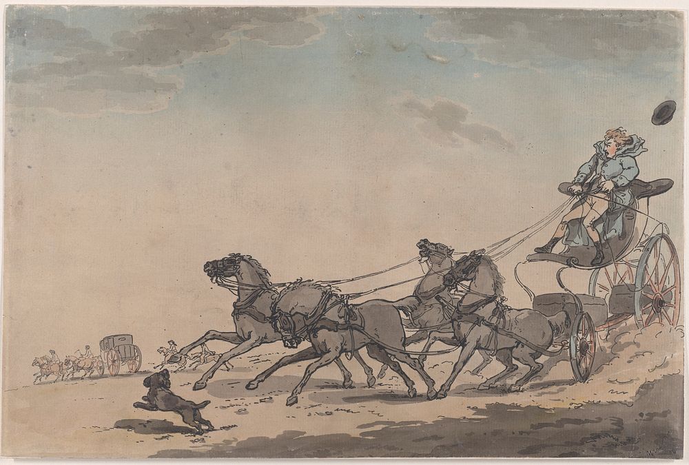 A Four-in-Hand, or The Runaway Carriage  by Thomas Rowlandson