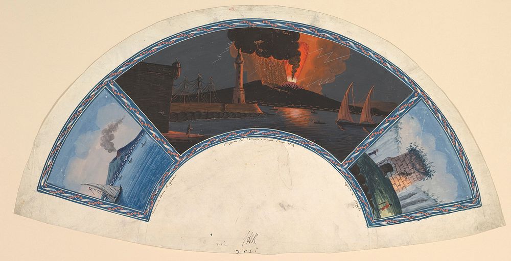 Fan Design with Eruption of Vesuvius and the Tomb of Virgil