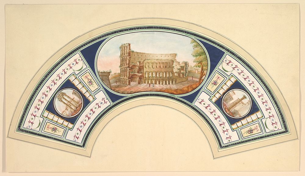 Fan Design with the Coloseum and the Temple of Vesta