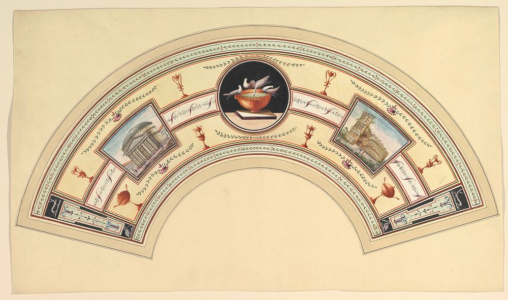 Fan Design with the Pantheon and the Colosseum by Anonymous, Italian, 18th century