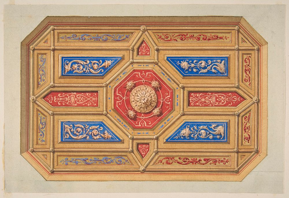 Design for a paneled ceiling by Jules Lachaise and Eugène Pierre Gourdet