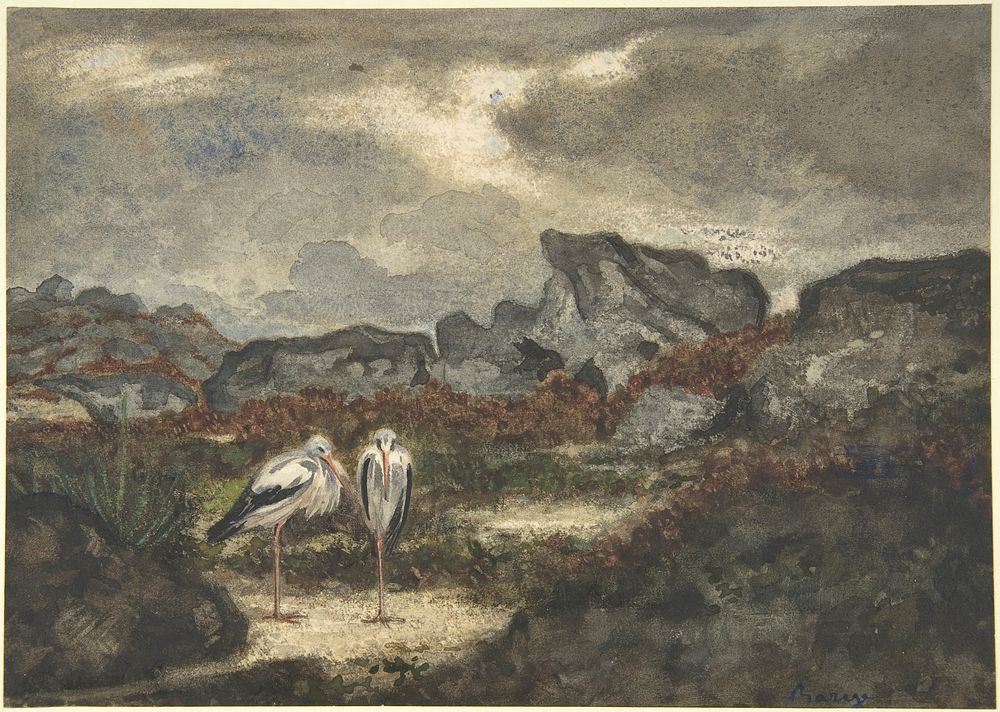 Herons in Landscape by Antoine-Louis Barye