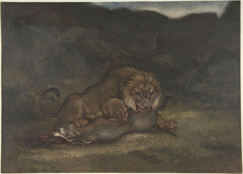 Lion Devouring Prey by Antoine-Louis Barye