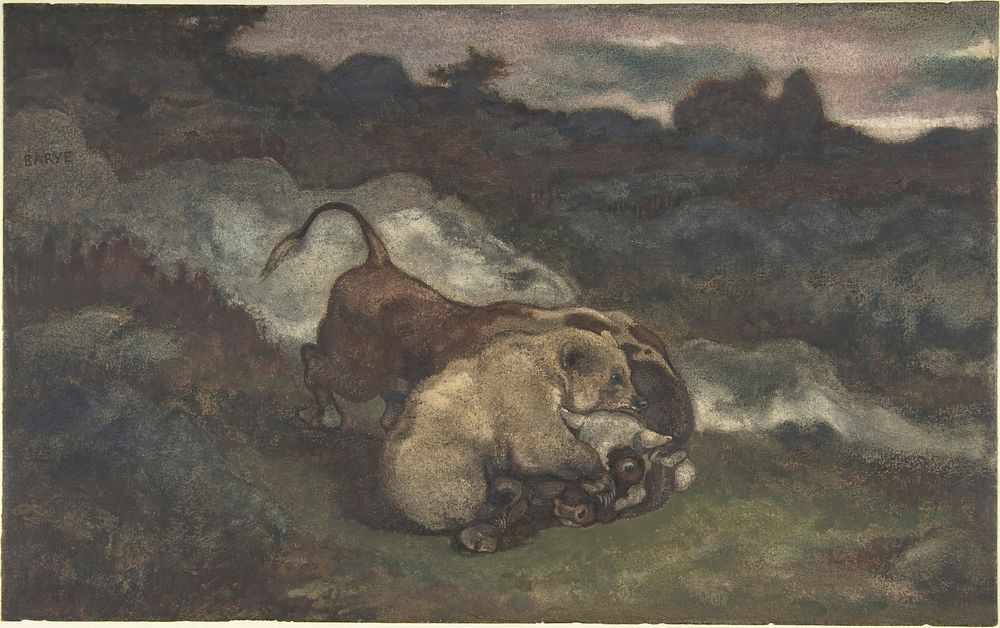 Bear Killing a Bull by Antoine-Louis Barye