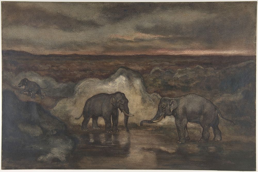 Elephants by a Pool by Antoine-Louis Barye