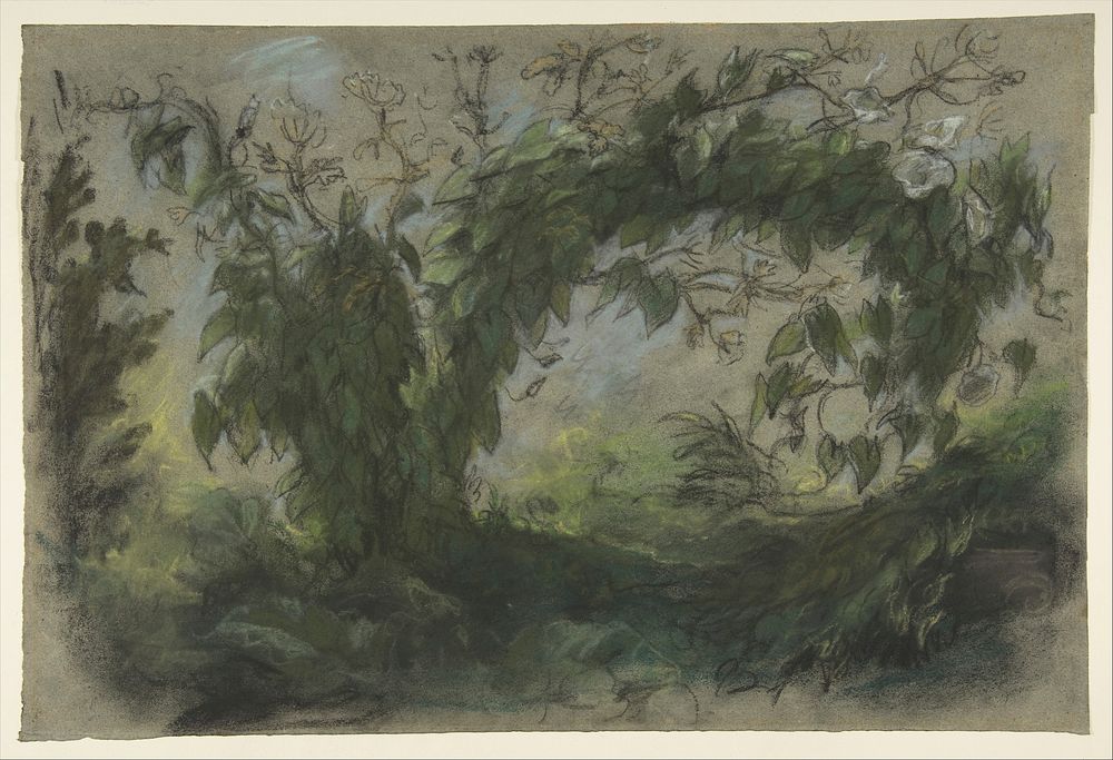 Arch of Morning Glories, Study for "A Basket of Flowers"  by Eugène Delacroix