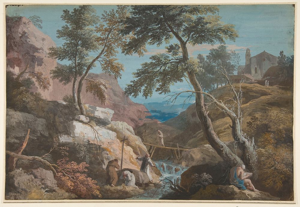 Mountainous Landscape with Hermits by Marco Ricci