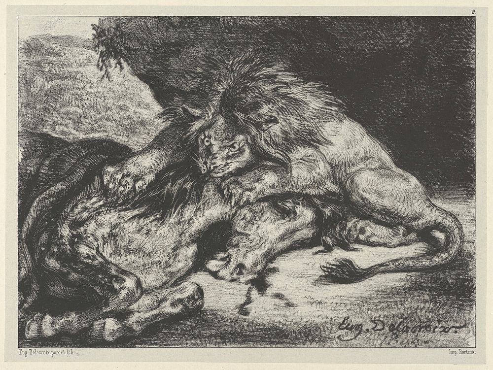 Lion Devouring a Horse by Eugène Delacroix