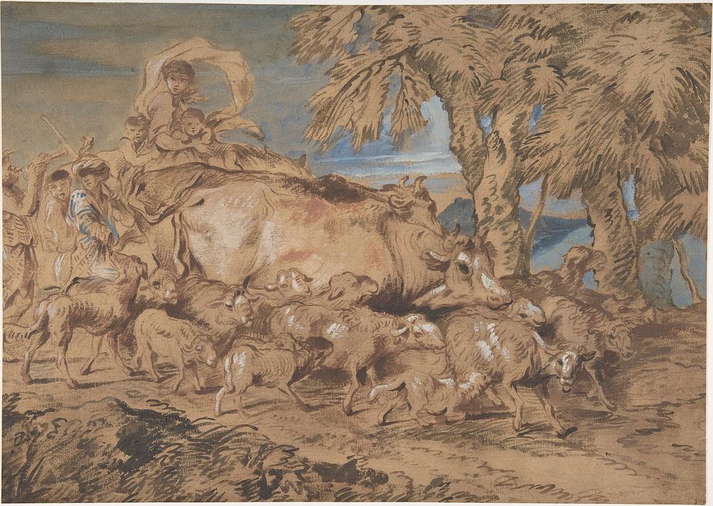 Pastoral Scene: Nomads with Sheep and Cattle, Circle of Giovanni Benedetto Castiglione (Il Grechetto)