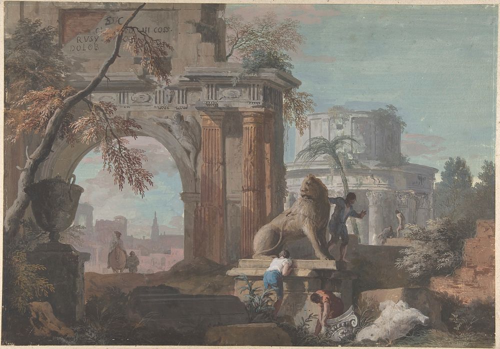 Capriccio with Roman Ruins by Marco Ricci