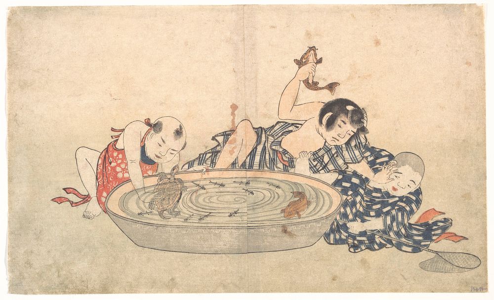 Boys Playing with a Basin of Fish and Turtles by Kitao Shigemasa