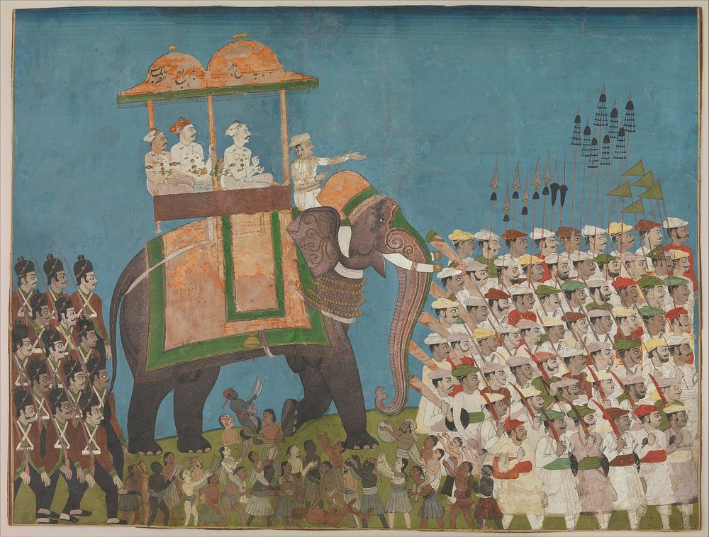 Three Noblemen in Procession on an Elephant by Venkatchellum