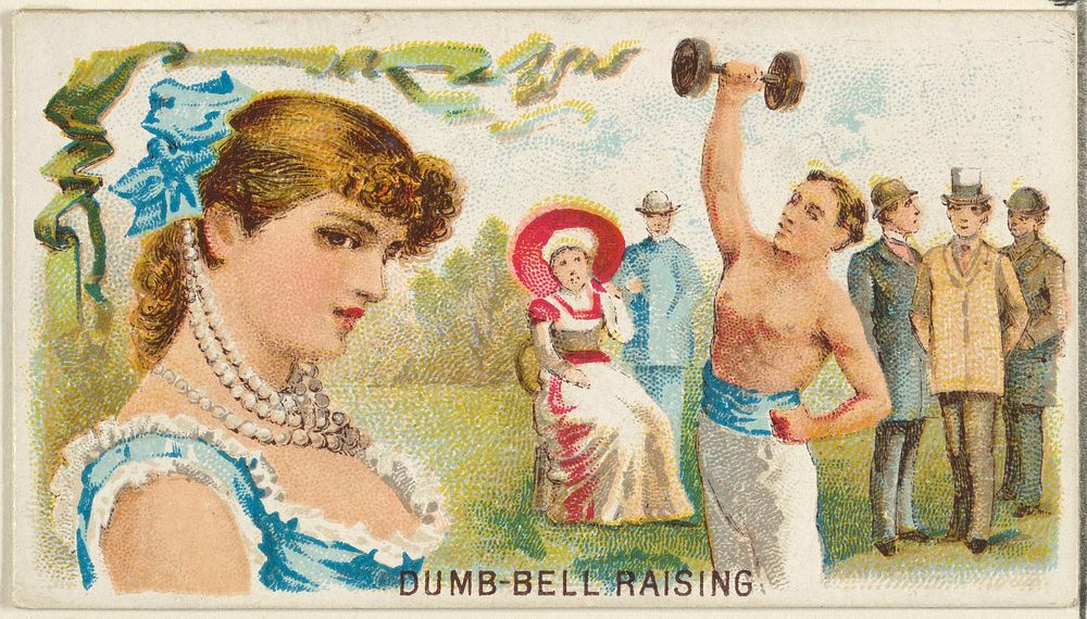 Dumb-Bell Raising, from the Games and Sports series (N165) for Old Judge Cigarettes