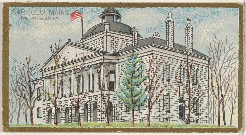 Capitol of Maine in Augusta, from the General Government and State Capitol Buildings series (N14) for Allen & Ginter…