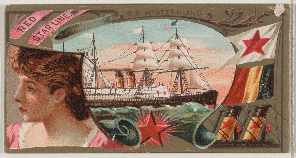 Steamship Westernland, Red Star Line, from the Ocean and River Steamers series (N83) for Duke brand cigarettes issued by W.…