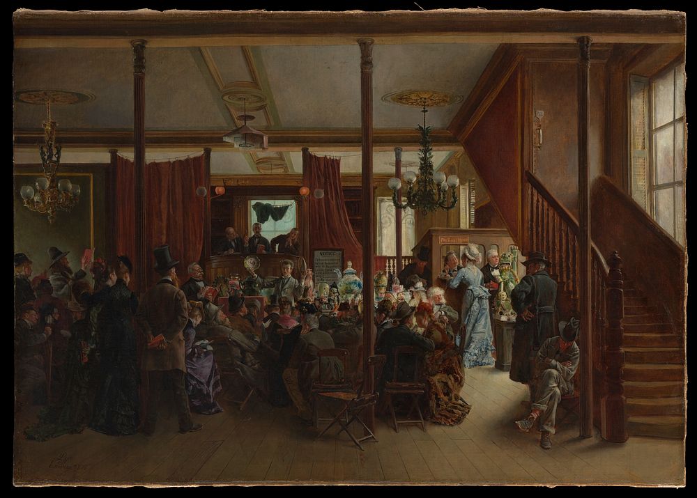 Auction Sale in Clinton Hall, New York, 1876 by Ignacio de Le&oacute;n y Escosura