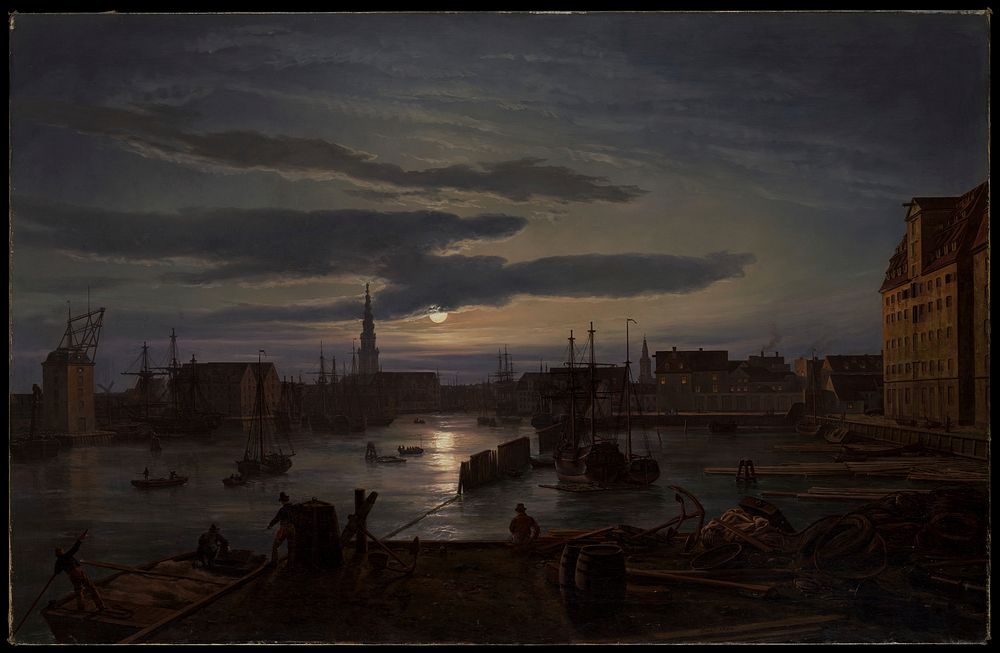 Copenhagen Harbor by Moonlight, Johan Christian Dahl