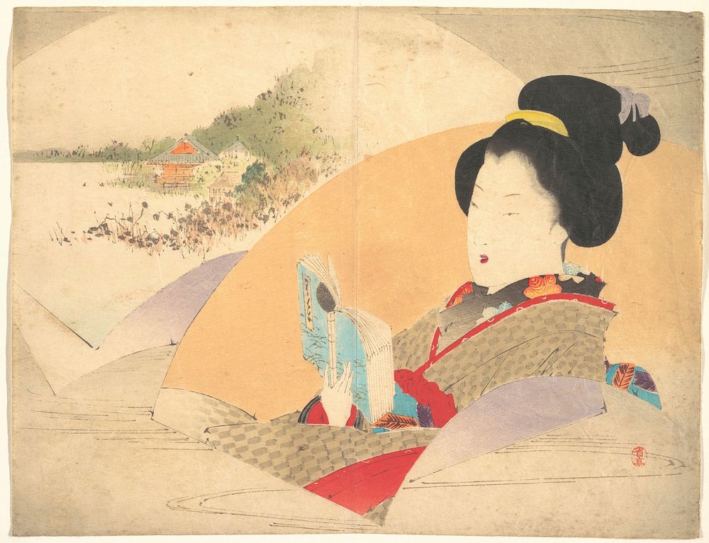 Beauty Looking at Shinobazu Pond",  illustration from Bugei Kurabu (Literary Club)