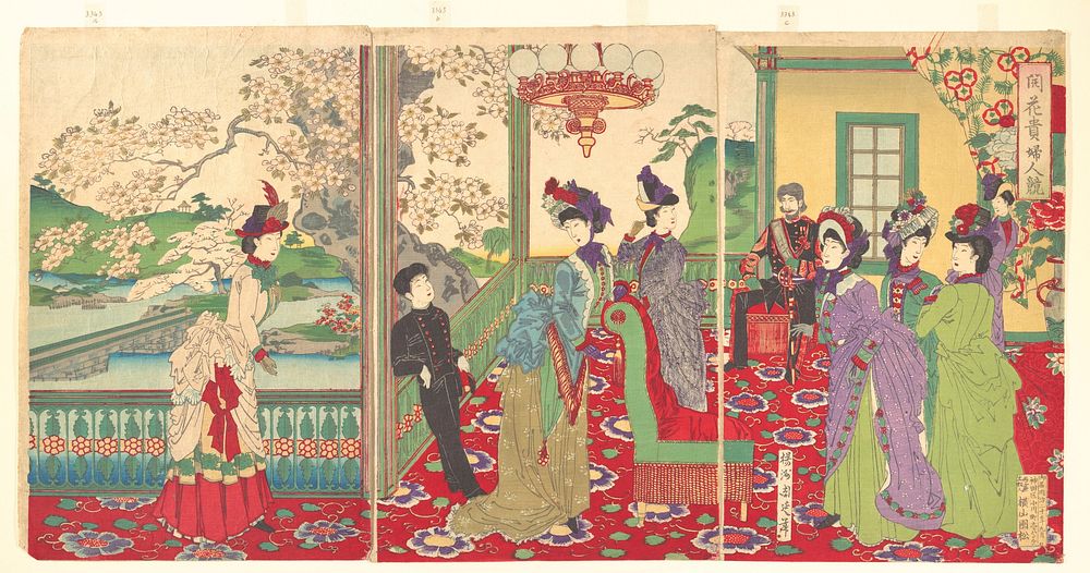 A Contest of Elegant Ladies among the Cherry Blossoms (Kaika kifujin kisoi) by Yōshū (Hashimoto) Chikanobu