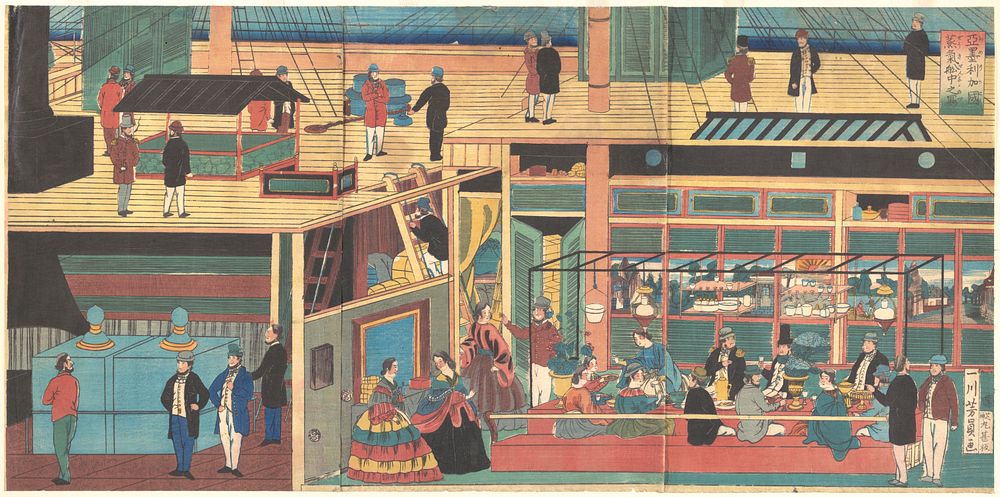 View Inside an American Steamship by Utagawa Yoshikazu