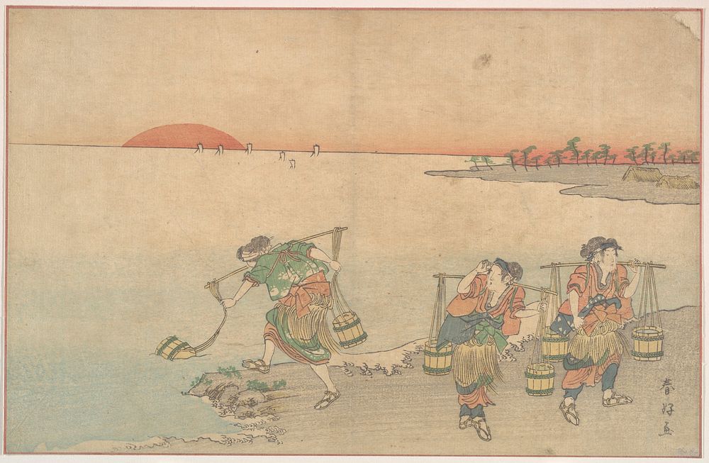 Three Water Carriers at the Shore by Katsukawa Shunkō