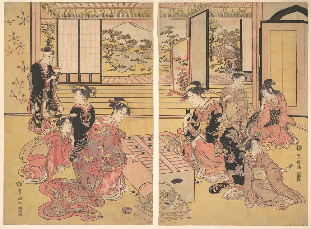 Two Young Women Playing a Game of Sugoroku by Utagawa Toyokuni