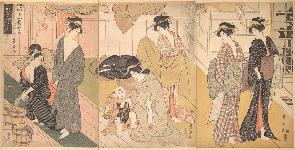Women and an Infant Boy in a Public Bath House by Utagawa Toyokuni
