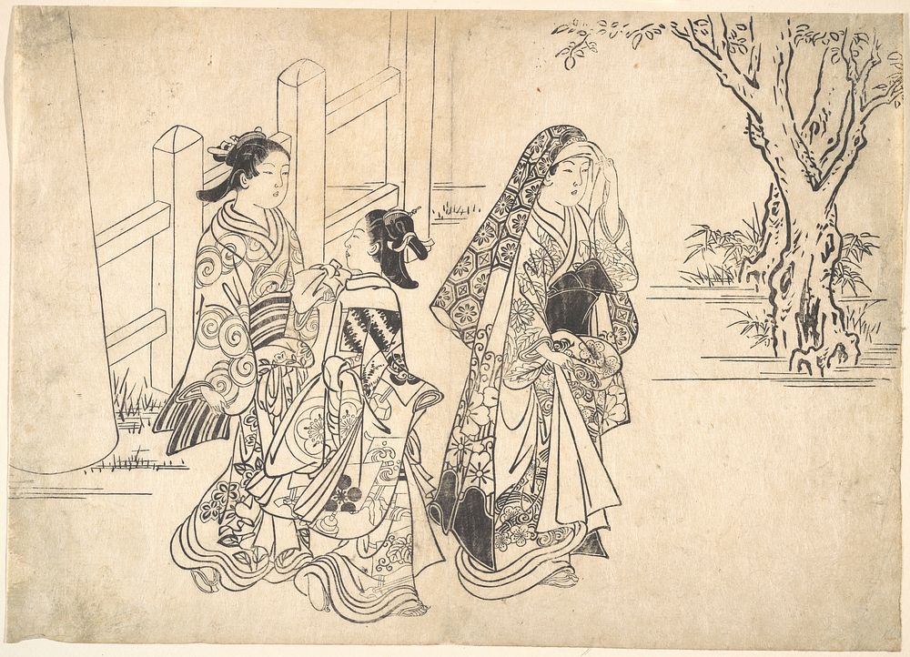 A Courtesan Followed by Two Girl Attendants by Nishikawa Sukenobu