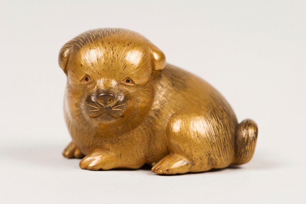 Netsuke of Seated Puppy with Short Curled Tail