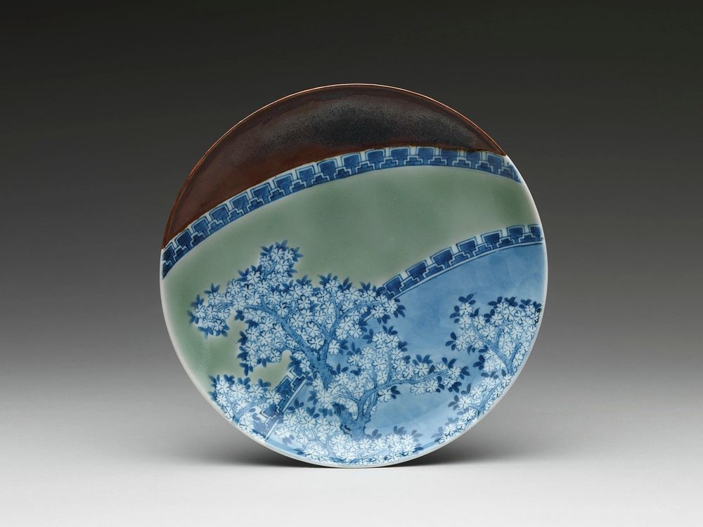Dish with Cherry Blossoms and Textile Curtains, Japan