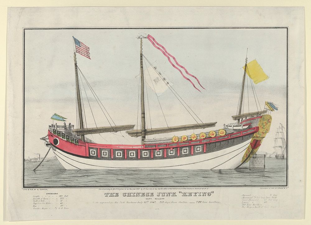 The Chinese Junk Keying"–Captain Kellett–As she appeared in New York harbour July 13th, 1847–212 days from Canton.–720 tons…