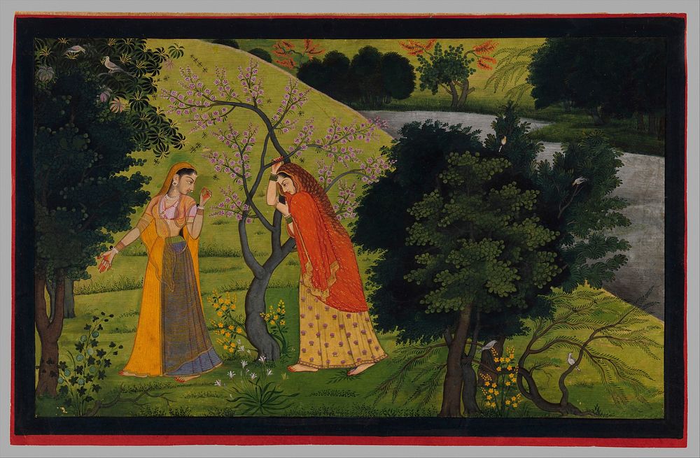 "Radha with Her Confidant, Pining for Krishna", Folio from the "Second" or "Tehri Garhwal" Gita Govinda (Song of the Cowherd)
