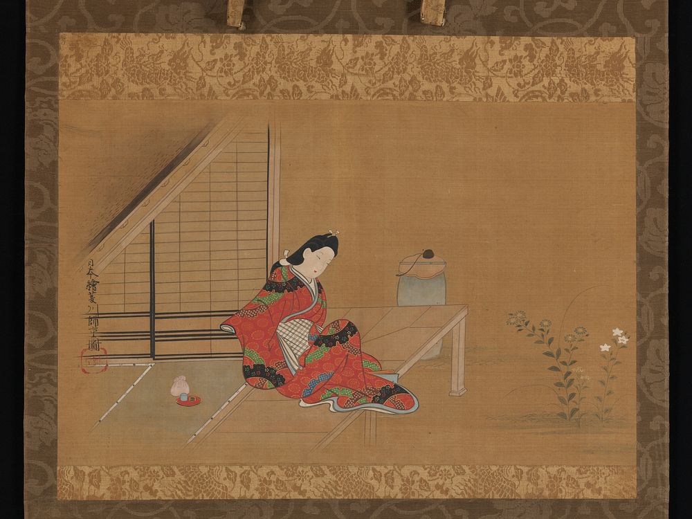 Young Woman on a Veranda by Furuyama Moroshige