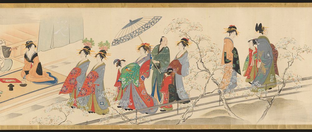 Three Gods of Good Fortune Visit the Yoshiwara; or &ldquo;Scenes of Pleasure at the Height of Spring&rdquo; by Chōbunsai…