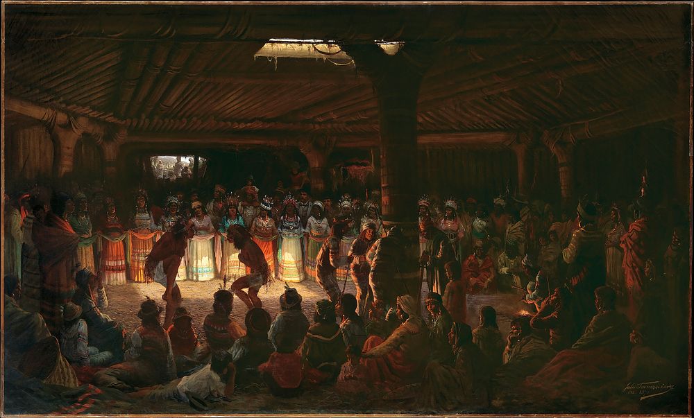Dance in a Subterranean Roundhouse at Clear Lake, California by Jules Tavernier